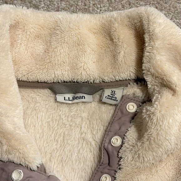 LL Bean Sweatshirt Women XL Ivory Sherpa Pile Fleece Teddy Snap T Pullover - Picture 3 of 8